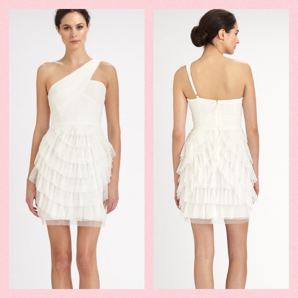 BCBGMAXAZRIA Women's White Ella Oneshoulder Dress